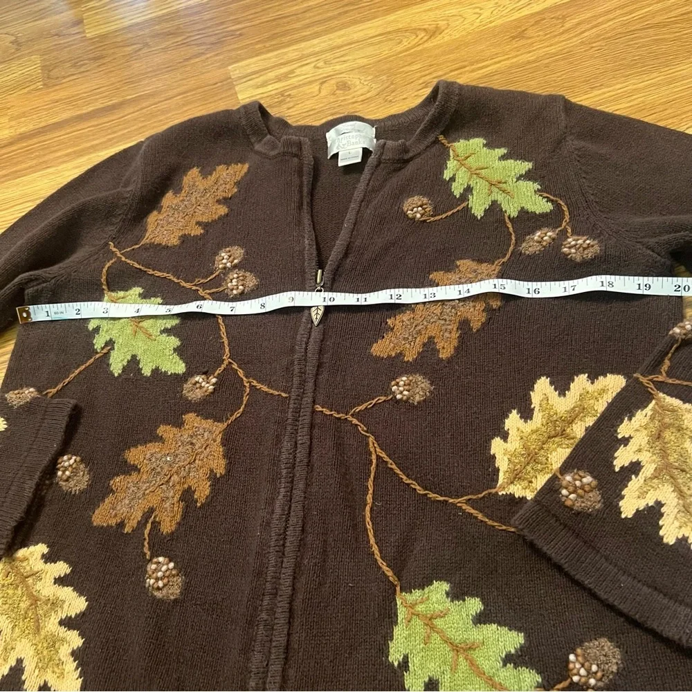 Womens vintage 3D leaf knit  zip up sweater/ cardigan